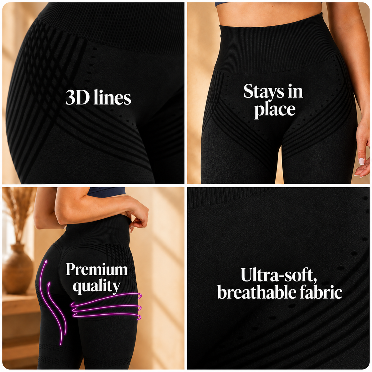 Legging 3D sculptant, gainant et anticellulite